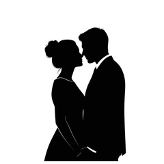 Silhouette of a loving couple about to kiss, symbolizing romance and intimacy.