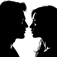 Silhouettes of a man and woman facing each other in profile.