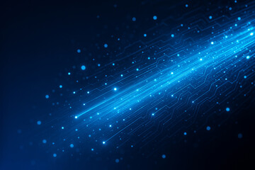 AI generated abstract digital lines in blue neon tones forming high speed data flow with glowing particles and circuit patterns creating a modern cyber tech atmosphere and dynamic network energy