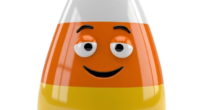 Cartoon candy character happily walking, set against a plain white background, ideal for festive themes