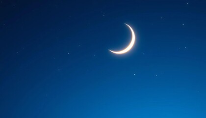 Night blue sky with a luminous crescent moon, sparkling stars, and generous space for Ramadan greetings, dark blue, Eid al Adha