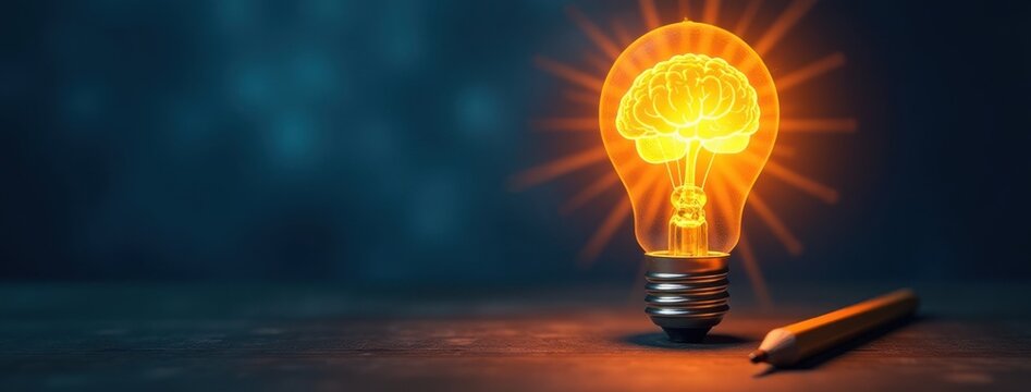 Creative Intelligence: Lightbulb Brain and Writing Pen Concept