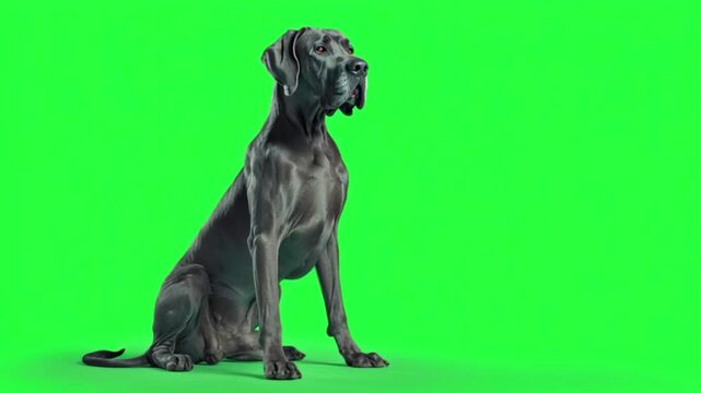 Majestic Great Dane dog sitting on green screen background