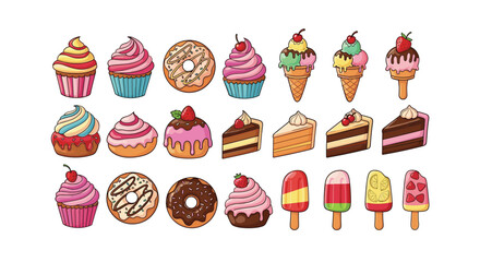 A colorful assortment of delicious desserts including cakes and ice cream