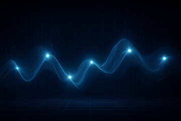 AI generated glowing blue data waves with bright nodes floating over a cyber grid background creating modern analytics energy precision and futuristic digital intelligence for technology designs