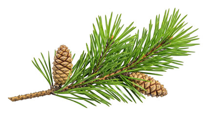 Pine tree branch with cones isolated on transparent background