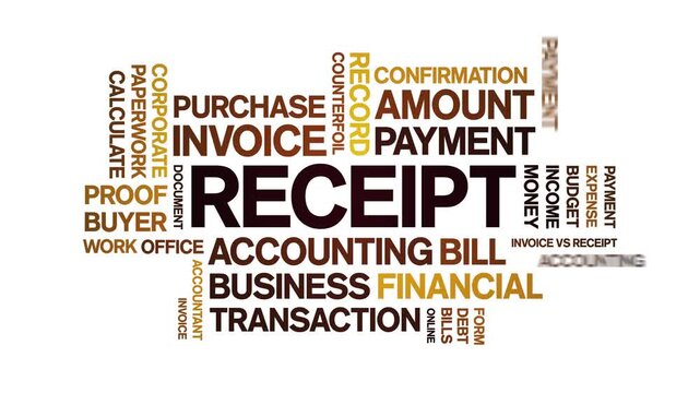 Receipt animated word cloud-text design animation tag kinetic typography seamless loop.
