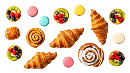 Assorted sweet pastries and desserts isolated on transparent background