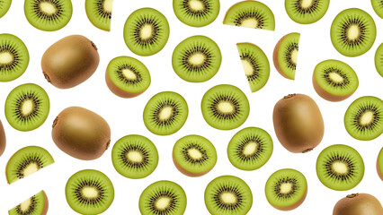 Fototapeta premium Freshly Sliced Kiwi Fruit Pattern on a White Background