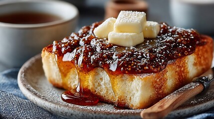 Australian Vegemite toast plate with butter knife clean breakfast setup