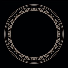 Traditional gold round Turkic ornament. Gold Round frame with decorative elements. Decorative border. For ceramic, porcelain, embroidery, sandblasting, laser. Islam, Indian, Ottoman motif. Vector 