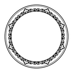 Round frame with decorative elements. Traditional round Turkic ornament. Round frame. Decorative border. For ceramic, porcelain, embroidery, sandblasting, laser. Islam, Indian, Ottoman motif.