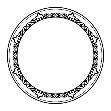 Round frame with decorative elements. Traditional round Turkic ornament. Round frame. Decorative border. For ceramic, porcelain, embroidery, sandblasting, laser. Islam, Indian, Ottoman motif.