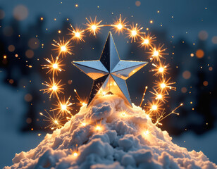 Festive Snowy Mound with Glittering Star and Sparkler Lights