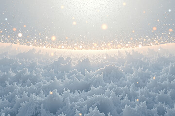 Serene Icy Landscape with Warm Horizon and Glowing Particles