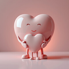 Cheerful Cartoon Hearts Embracing Soft Pink Background