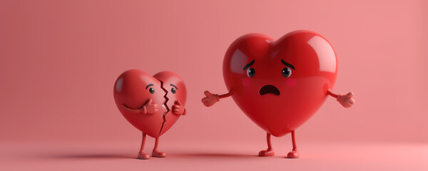 Shy and Worried Hearts Embracing Soft Pink Scene