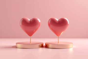 Glossy Pink Heart Decor Elegant Stand Soft Pastel Setting