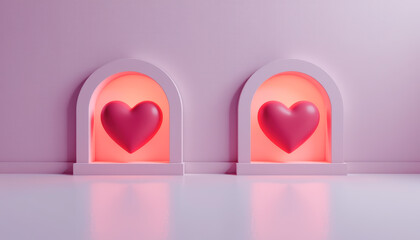 Elegant Red Hearts with Soft Pink Glow Minimalist Wall