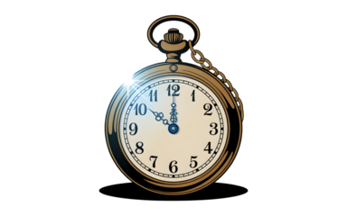 Vintage pocket watch with chain isolated on transparent background