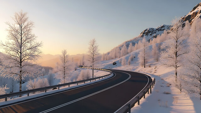 Mountain Road Trip Year End Holiday Minimalist Illustration