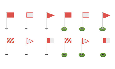 Golf Flag Set with Green Base &ndash; Flat Vector Icons