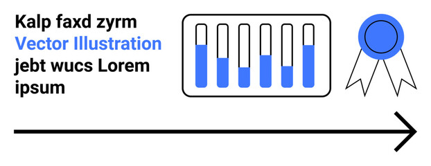 Test tubes in a data chart, certificate ribbon, arrow symbolizing progress. Ideal for success tracking, data analytics, achievement, goal setting, education, science and a simple landing page