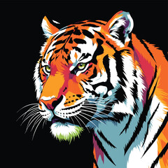 Majestic Tiger Head Vibrant Pop Art Style Illustration