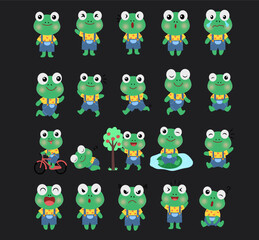 Cute Cartoon Frog Character Poses and Emotions Collection