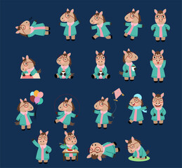 Cute Cartoon Horse Character Poses and Activities Collection