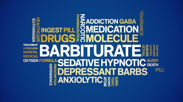 Barbiturate animated word cloud-text design animation tag kinetic typography seamless loop.