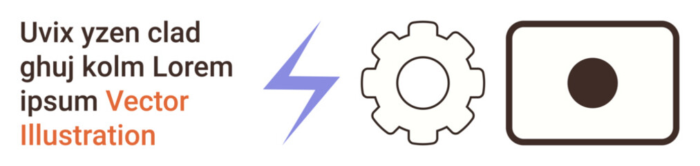 Technology concepts, energy efficiency, innovation, industrial engineering, process management, and system design. Lightning bolt with a gear and rectangular symbol. Technology and energy efficiency