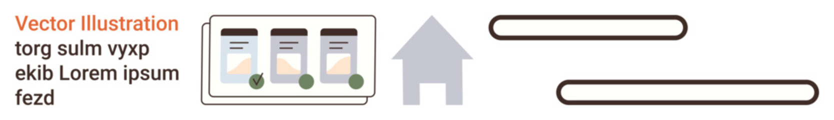 Digital interfaces, user experience, communication design, online services, mobile technology, virtual interaction. Mobile phone screens, house icon and text blocks in a flat design. User experience