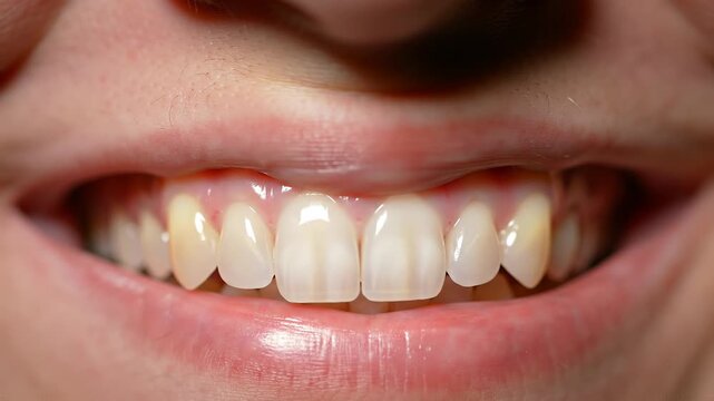 Close up of smile showing healthy teeth and gums, dental care concept