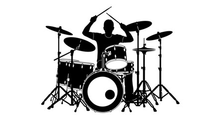 Black silhouette of a drummer playing a drum set on