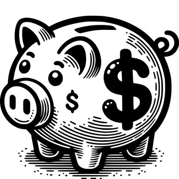 Piggy Bank Savings: A charming piggy bank, adorned with a dollar symbol, symbolizes financial prudence and saving for the future, representing the value of thrift and investment.