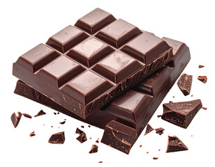 Closeup of a delicious dark chocolate bar with nuts, isolated as a gourmet dessert snack