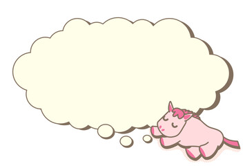 眠るピンク色の馬が見ている夢の雲型吹き出し　ベクターイラスト