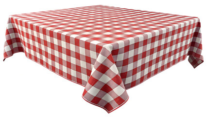 A classic red and white checkered picnic tablecloth draped over a square table creating a festive and rustic outdoor dining atmosphere for gatherings and celebrations