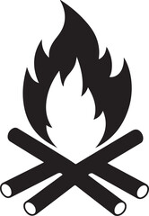Bonfire Silhouette — Camping Flame and Firewood Black Vector Design