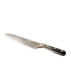 Fototapeta premium Sharp stainless steel chef s knife with a black handle isolated on transparent background