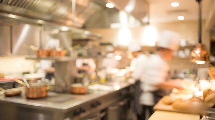 Busy Commercial Kitchen with Chefs in Motion Blur