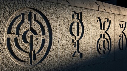 Stone carvings with geometric patterns and symbols