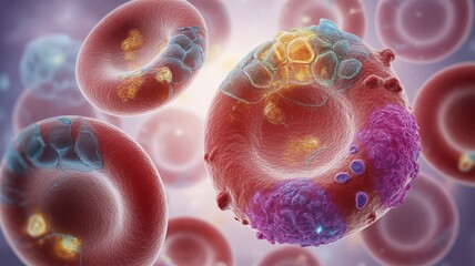 Cancer or tumour blood cells with red blood cells