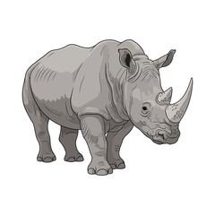 Obraz premium Detailed illustration of a rhinoceros standing, grey tones