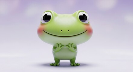 A cute cartoon frog with big eyes smiles gently.