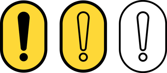 Three exclamation marks in oval shapes yellow and outline