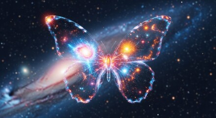 Cosmic butterfly with galaxy wings in starry space
