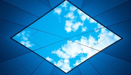 Fototapeta premium A brilliant blue diamond-shaped ceiling mirrors a vibrant blue sky, celestial, elegance