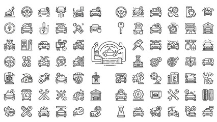50 Car Service & Repair Line Icons Pack &ndash; Automotive, Maintenance, Mechanic Tools, Garage Outline Set